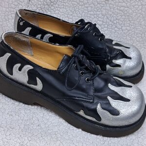 Hot Menu Flame Platform Shoes Women 8.5M Black Silver Retro Y2K Grunge Goth VTG